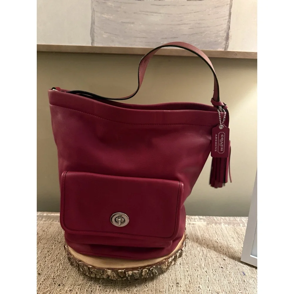 Coach Legacy Archival Red Bucket Hobo Bag Leather Turnlock Pocket G1269-21193